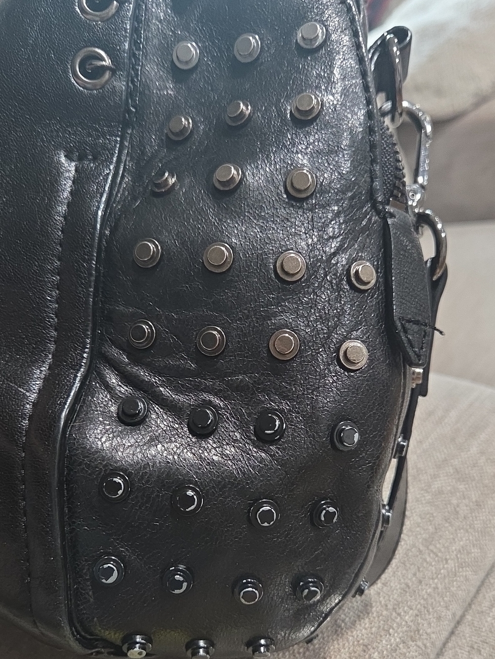 Olivia Harris Black Leather Studded Satchel Handbag - Women - Picture 4 of 12
